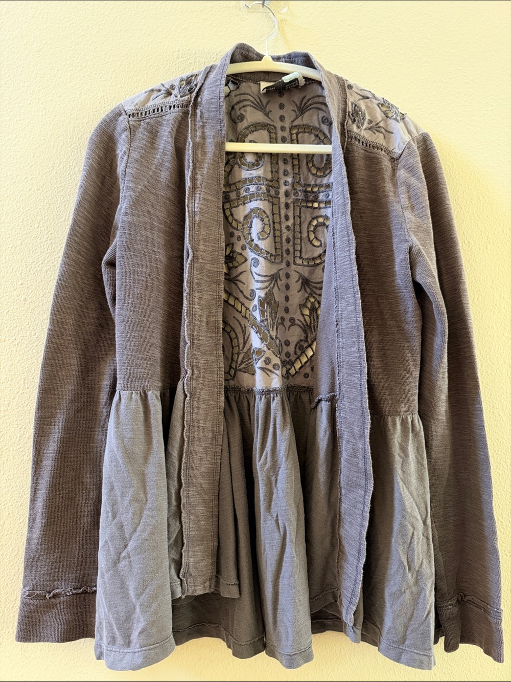 Saturday Sunday Women's Embroidered Open Cardigan Jacket - Gray
